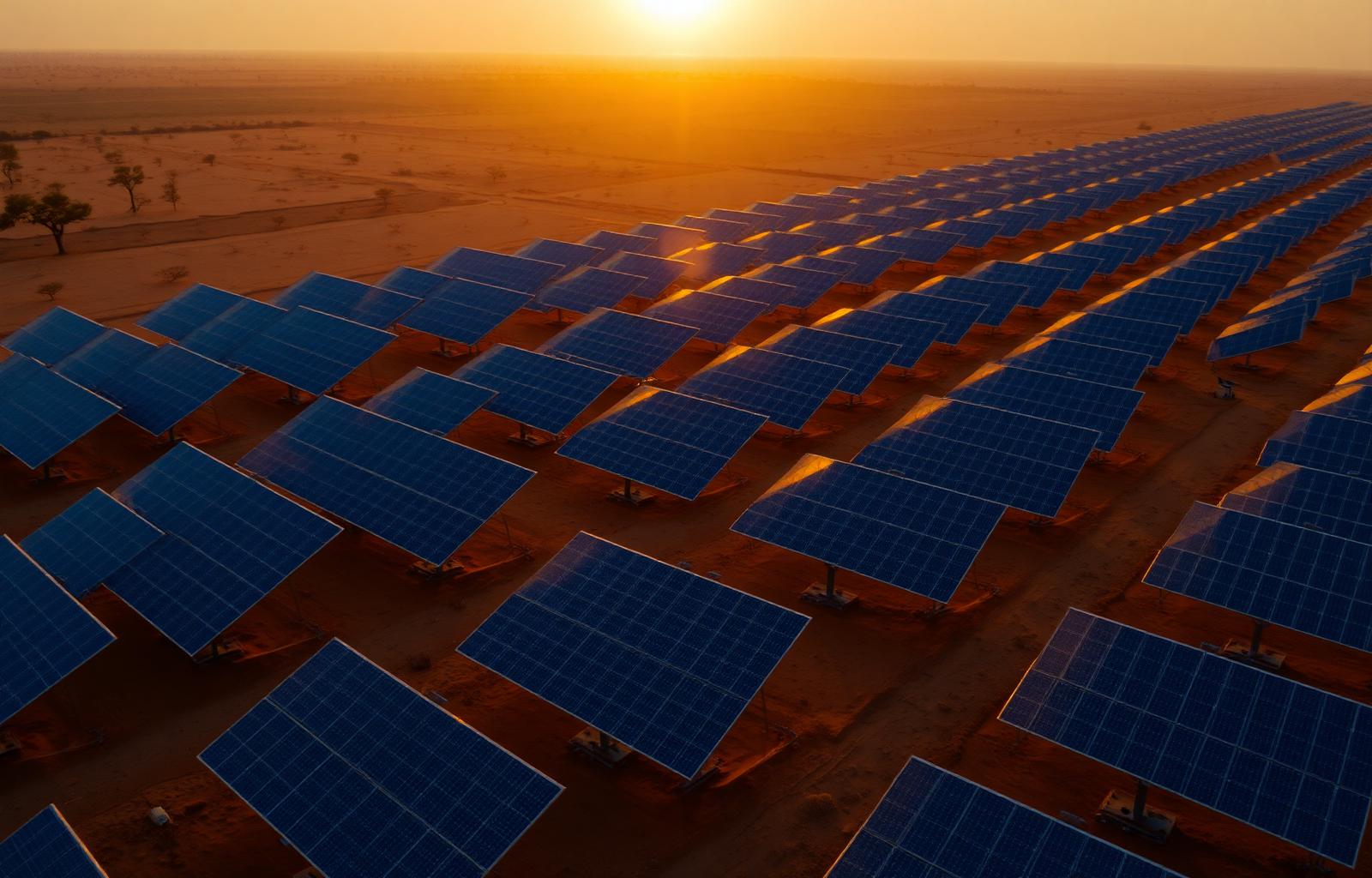 Central solar ao pôr-do-sol